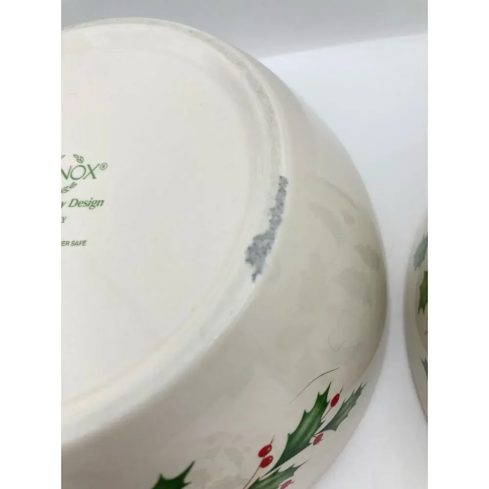 Lenox Holiday Holly Berry Medium Serving Bowl and Small Bowl with Lid *READ*